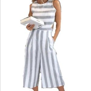 Striped, cropped jumpsuit